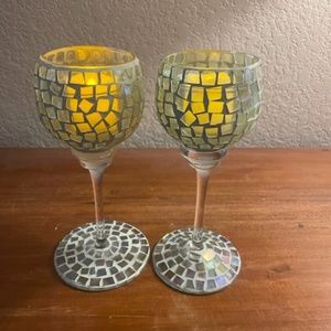 Mosaic Stemmed Candle Holder Iridescent - Set of Two